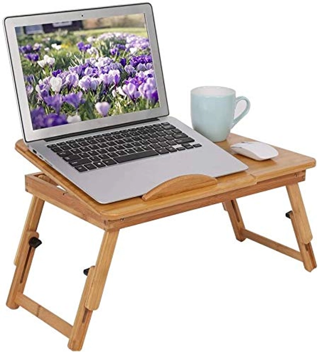 Natural Bamboo Wood Multipurpose Portable Foldable Adjustable Height Laptop Table Writing, Study, Breakfast, Utility Table, Activity Table for Home