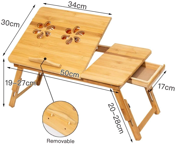 Natural Bamboo Wood Multipurpose Portable Foldable Adjustable Height Laptop Table Writing, Study, Breakfast, Utility Table, Activity Table for Home