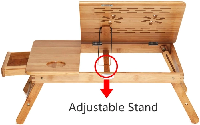 Natural Bamboo Wood Multipurpose Portable Foldable Adjustable Height Laptop Table Writing, Study, Breakfast, Utility Table, Activity Table for Home