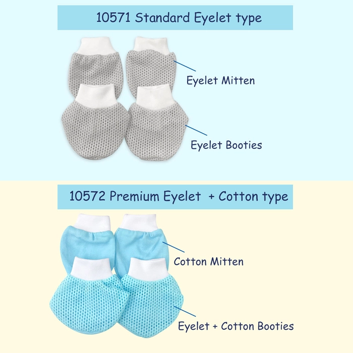 Beeson Mitten Booties Set Baby Eyelet Mitten & Booties 6 pairs (3 mitten 3 bootie) Random Colour 10571