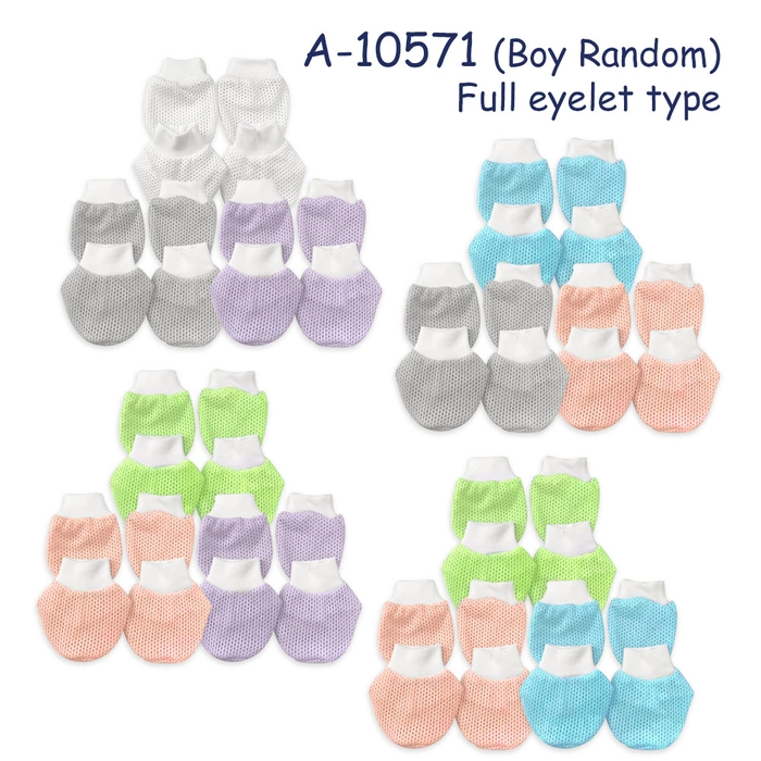 Beeson Mitten Booties Set Baby Eyelet Mitten & Booties 6 pairs (3 mitten 3 bootie) Random Colour 10571