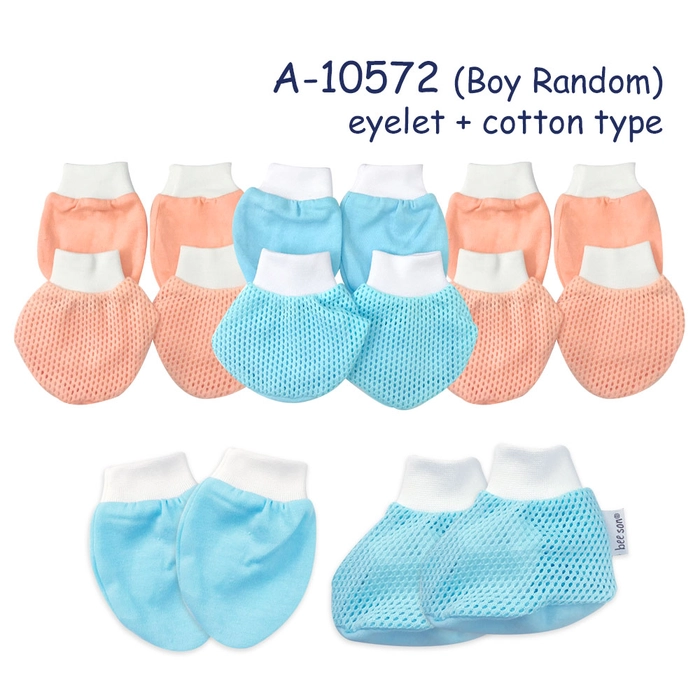 Beeson Mitten Booties Set Baby Eyelet Mitten & Booties 6 pairs (3 mitten 3 bootie) Random Colour 10571