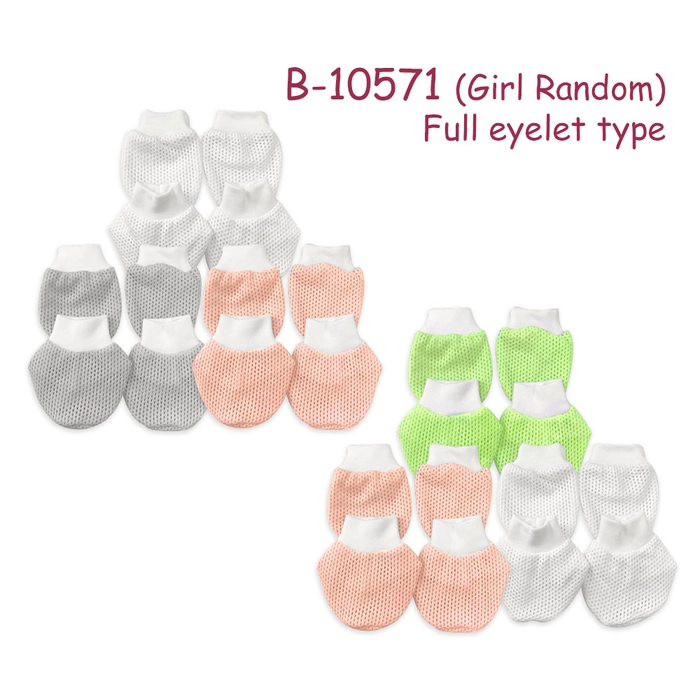 Beeson Mitten Booties Set Baby Eyelet Mitten & Booties 6 pairs (3 mitten 3 bootie) Random Colour 10571