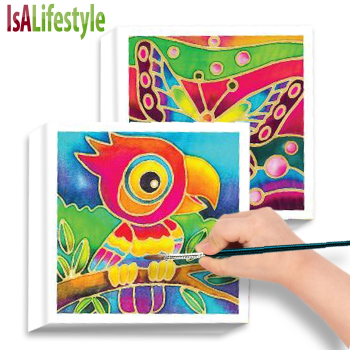 Batik Painting Kit (21cm x 21cm) Batik Colour Dye with Brush Kid Art & Craft for Event/Workshop/School/Party