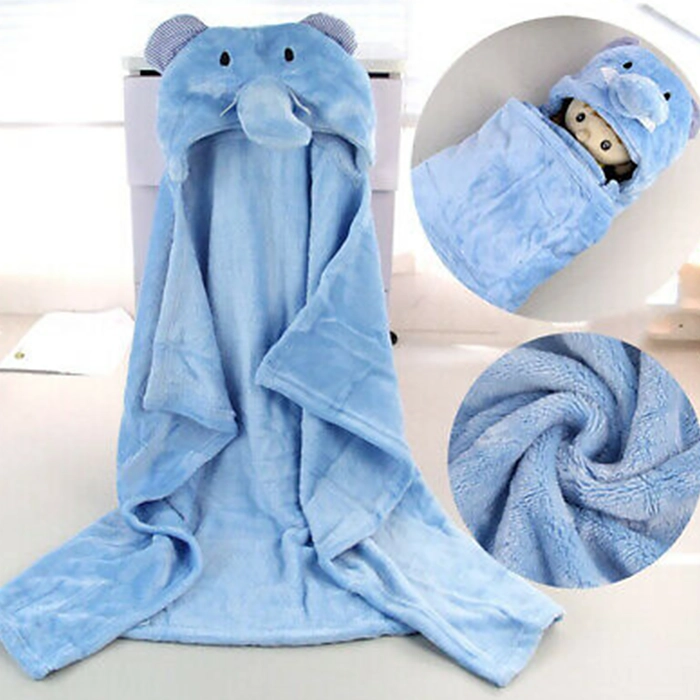 Hoodie Blanket for Newborn Baby Fleece Cute Animal Cartoon Style Hooded Receiving Soft Blanket