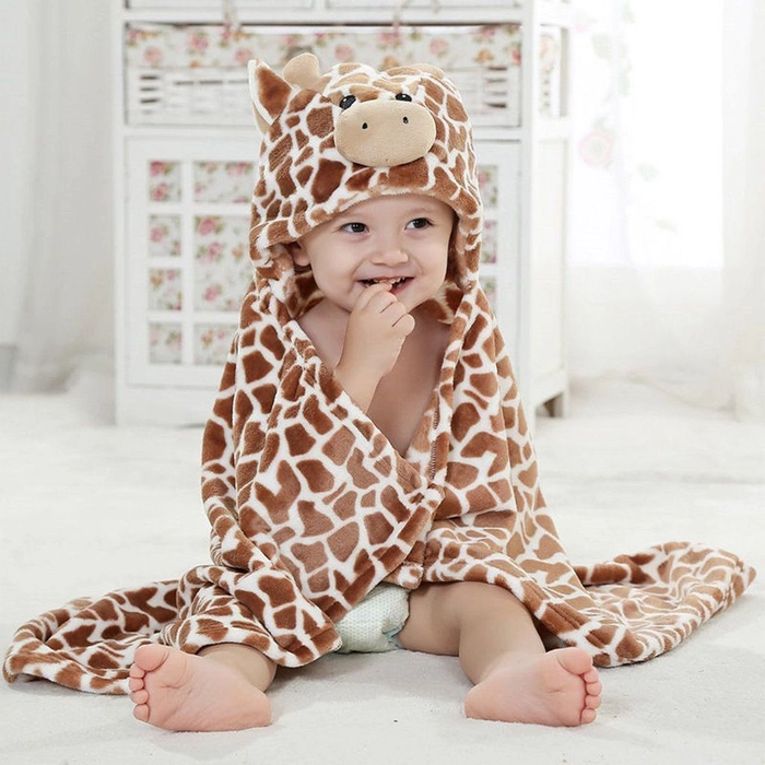 Hoodie Blanket for Newborn Baby Fleece Cute Animal Cartoon Style Hooded Receiving Soft Blanket