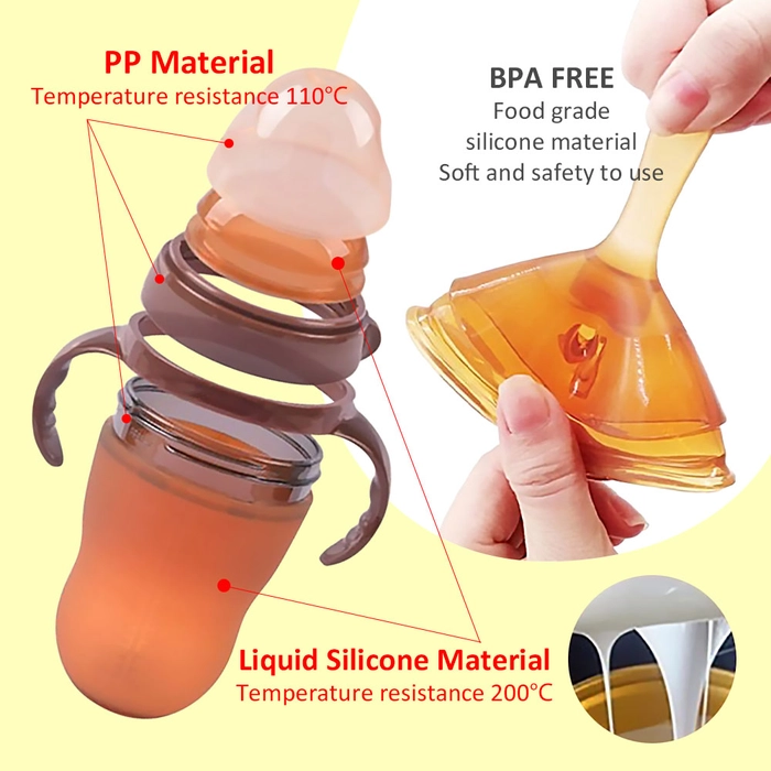 Newborn Baby Soft Silicone Feeding Drinking Milk Bottle with Handle Wide Mouth Teat Susu Botol Bayi Lembut