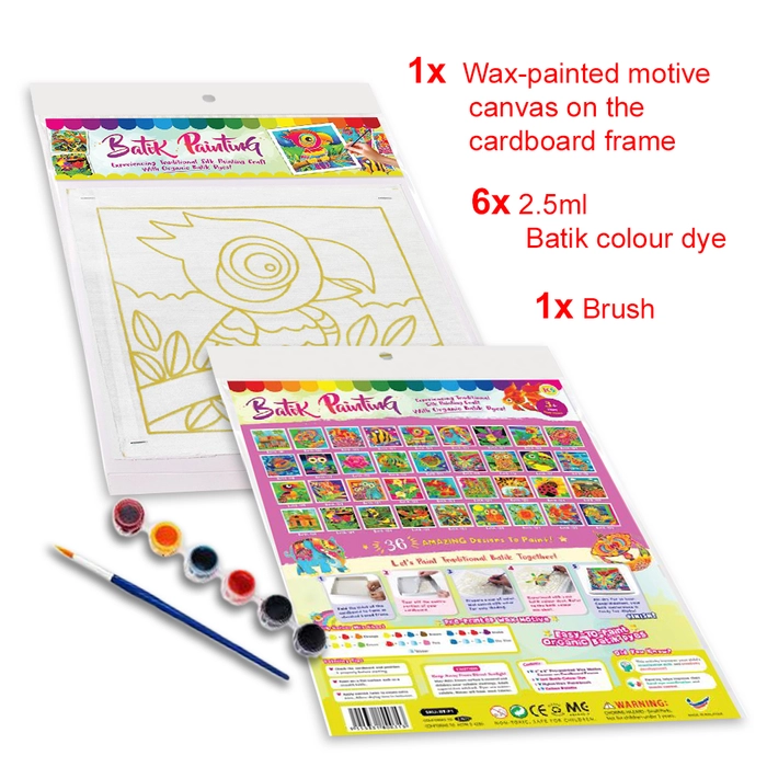 Batik Painting Kit (21cm x 21cm) Batik Colour Dye with Brush Kid Art & Craft for Event/Workshop/School/Party