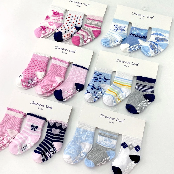 Infant Baby 3-Pair BOY and GIRL Anti-slip Sock (0-3M / 3-6M / 6-12M)