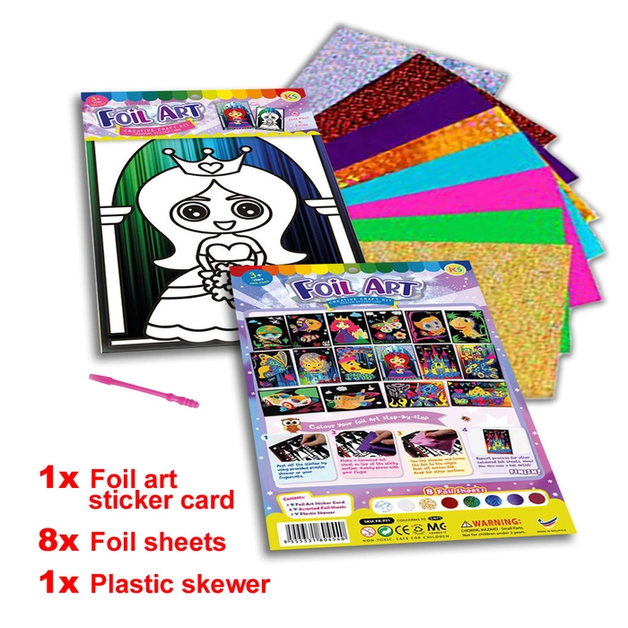 Children Colourful Foil Art Kit  Fun Art (16 Designs) Colourful Foil Paper Sticker Arts Card