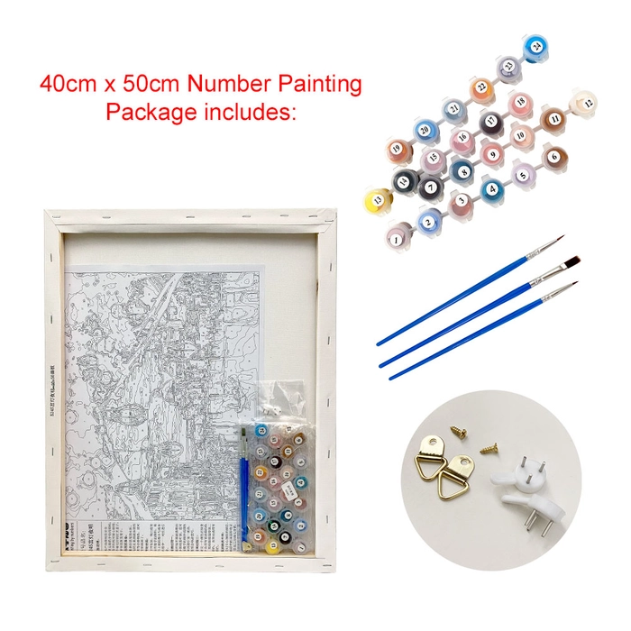 40x50cm Frame DIY Number Painting Acrylic Paint Kit Home Wall Deco