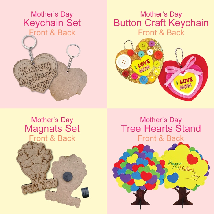 Mother's Day Gift Set Art Craft Present / Keychain / Magnets / Tree Hearts Stand / Button Keychain