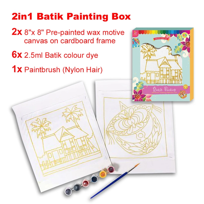 [2pcs Box Set] Batik Painting (21cm x 21cm) Batik Colour Kit with Brush Kid Art & Craft for School /Event/Party Activity