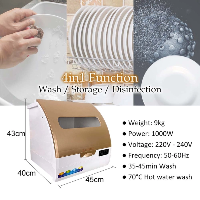 Tabletop Dishwasher Intelligent Automatic Counter Top Dish Washer Dishwasher Fruit Washer Wash + Dry YH-XWJ01