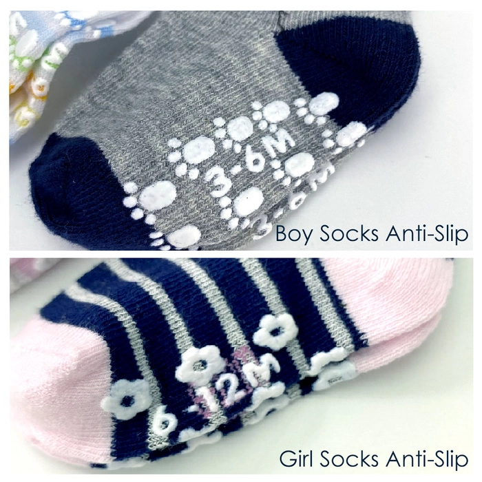 Infant Baby 3-Pair BOY and GIRL Anti-slip Sock (0-3M / 3-6M / 6-12M)