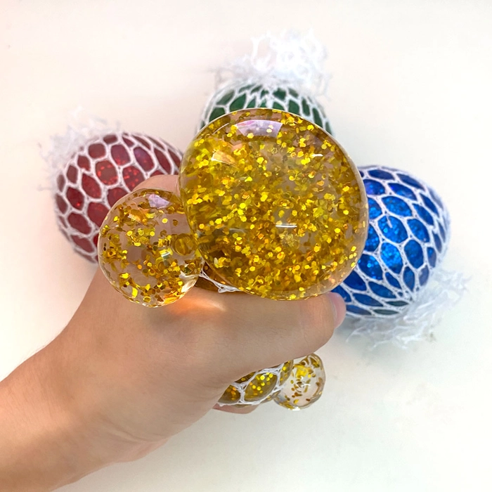 Gold Dust Stress Ball Kid Squishy Toy Adult Relief Mesh Squish Glittery Fidget Funny Press Bola Tekanan