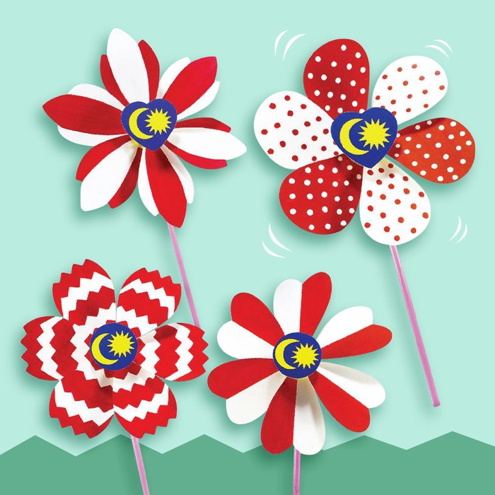 Merdeka Flower Pinwheel (10/pk) Festival Toy DIY Children Art Craft Windmill Hari Kemerdekaan Malaysia Day