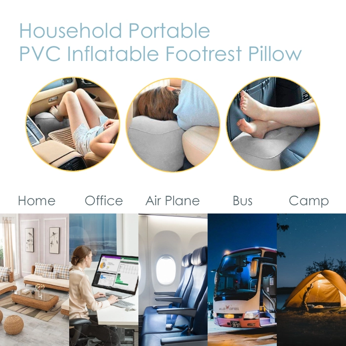 Inflatable PVC Flocking Footrest Pillow Long-Distance Flight Portable Relax Cushion Sleeping Pillow Foot Rest with Hand Pump