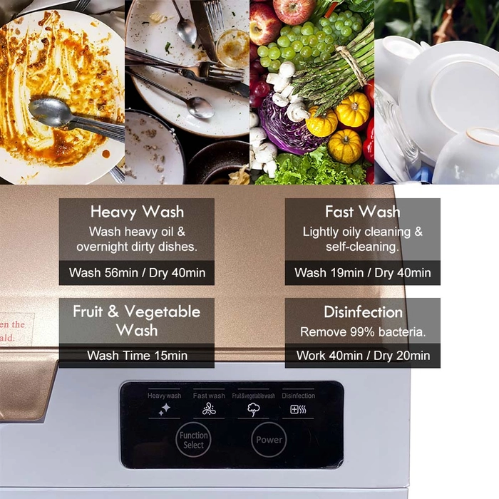 Tabletop Dishwasher Intelligent Automatic Counter Top Dish Washer Dishwasher Fruit Washer Wash + Dry YH-XWJ01