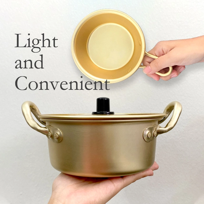 Korean Aluminum Cooking Pot With Lid Ramen Noodle Bowl Tableware Personal Gold Cookware Chopstick Spoon