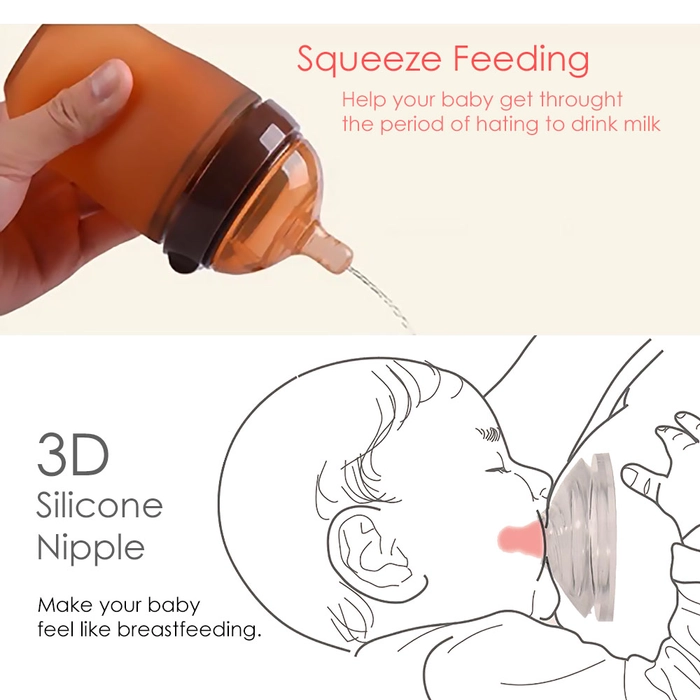 Newborn Baby Soft Silicone Feeding Drinking Milk Bottle with Handle Wide Mouth Teat Susu Botol Bayi Lembut