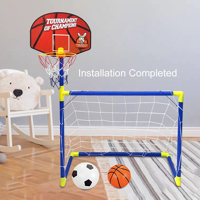 Kid Sport Toy 2in1 Football with Basketball Play Post Net Set Mainan Bola Sepak Karanjang Soccer Tiang Gol