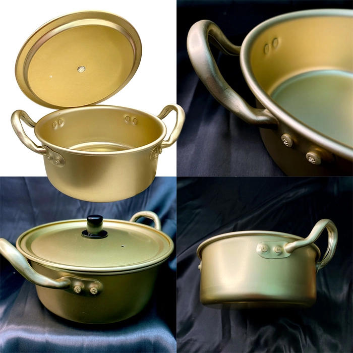 Korean Aluminum Cooking Pot With Lid Ramen Noodle Bowl Tableware Personal Gold Cookware Chopstick Spoon