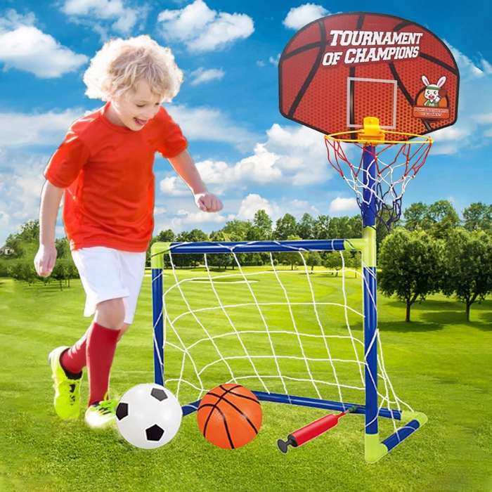 Kid Sport Toy 2in1 Football with Basketball Play Post Net Set Mainan Bola Sepak Karanjang Soccer Tiang Gol