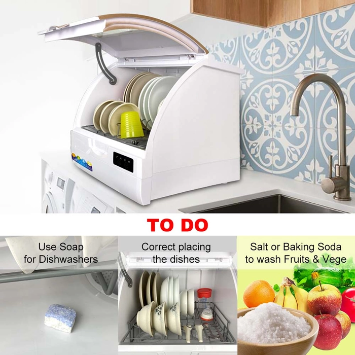 Tabletop Dishwasher Intelligent Automatic Counter Top Dish Washer Dishwasher Fruit Washer Wash + Dry YH-XWJ01