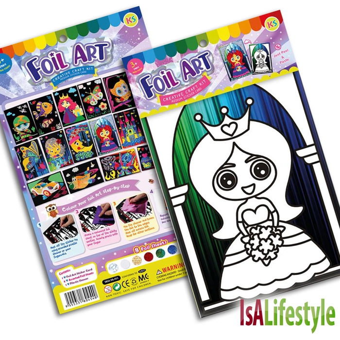 Children Colourful Foil Art Kit  Fun Art (16 Designs) Colourful Foil Paper Sticker Arts Card