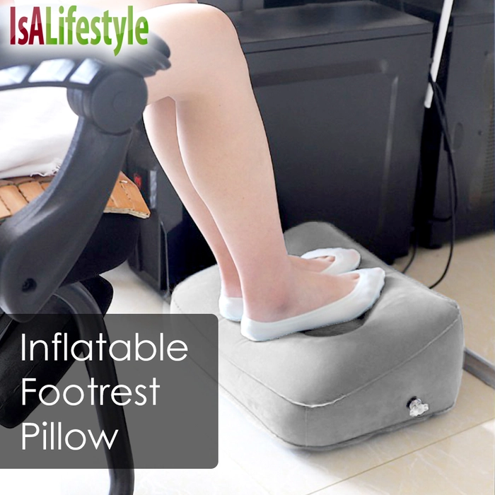 Inflatable PVC Flocking Footrest Pillow Long-Distance Flight Portable Relax Cushion Sleeping Pillow Foot Rest with Hand Pump