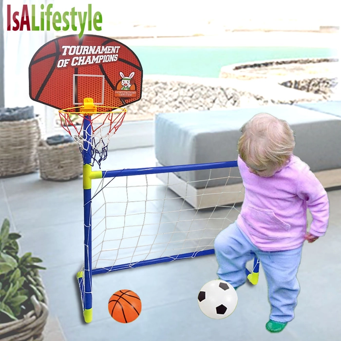 Kid Sport Toy 2in1 Football with Basketball Play Post Net Set Mainan Bola Sepak Karanjang Soccer Tiang Gol