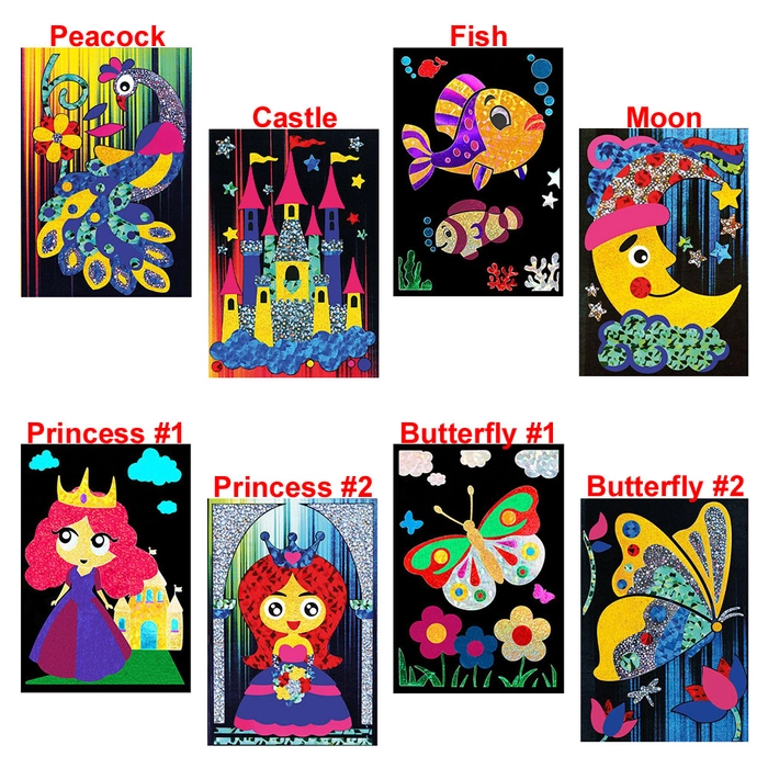 Children Colourful Foil Art Kit  Fun Art (16 Designs) Colourful Foil Paper Sticker Arts Card