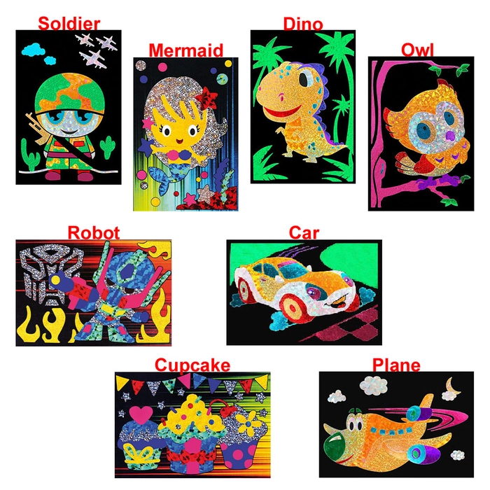 Children Colourful Foil Art Kit  Fun Art (16 Designs) Colourful Foil Paper Sticker Arts Card