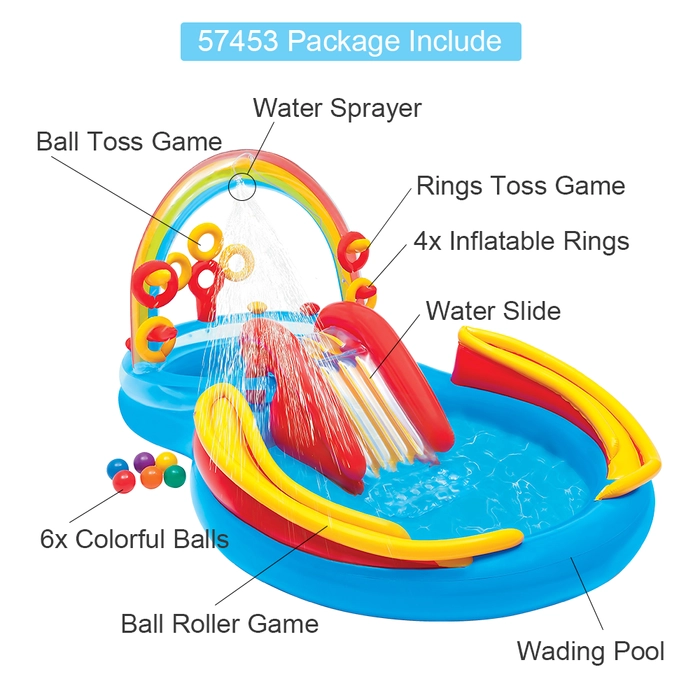 Intex 57453 57154 Kids Play Pool Water Sprayer Slide Rainbow Wading Pool Outdoor Water Game