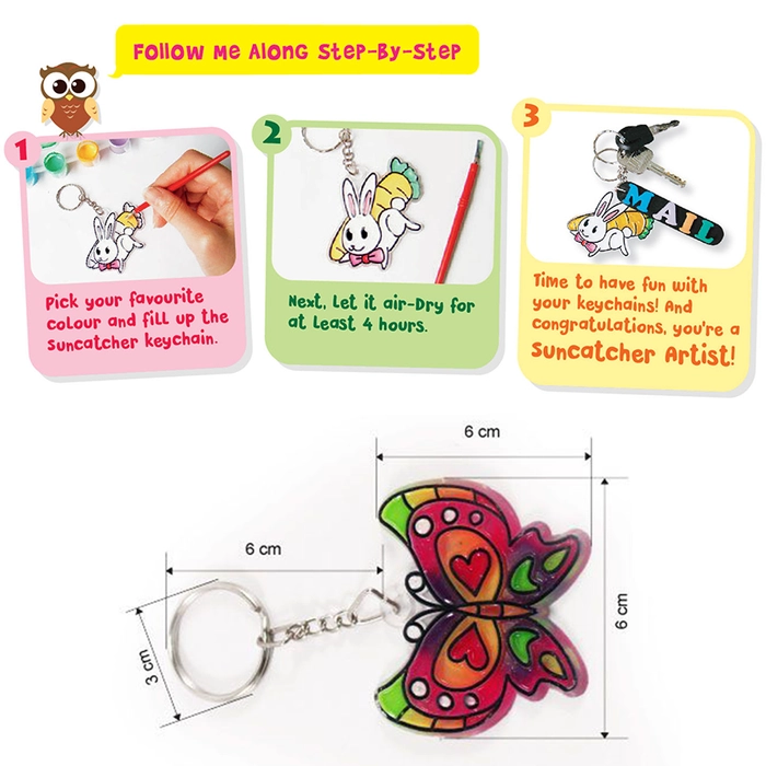 [4-in-1] Suncatcher Keychain Coloring Painting Set DIY Kit Key Chain Colour Set