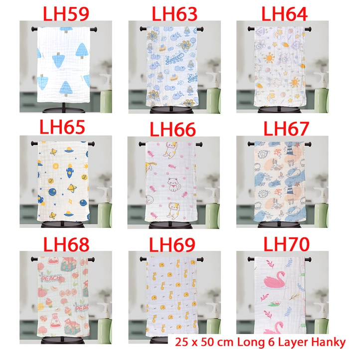 Long Hanky 6 Layer New Born Baby 25 x 50cm Face Towel Handkerchief Muslin Cotton Bib Burp Cloth Saliva LH