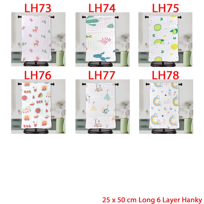 Long Hanky 6 Layer New Born Baby 25 x 50cm Face Towel Handkerchief Muslin Cotton Bib Burp Cloth Saliva LH