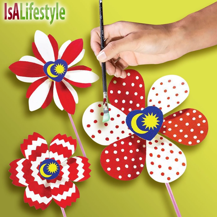 Merdeka Flower Pinwheel (10/pk) Festival Toy DIY Children Art Craft Windmill Hari Kemerdekaan Malaysia Day