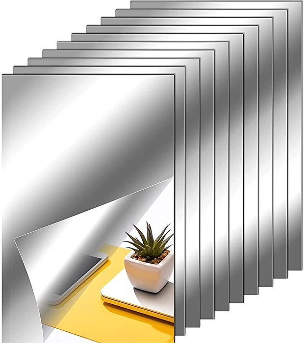 SQBRICK Mirror Adhesive Craft Mirrors Shatterproof Sheet Small Mirror Tiles Flexible Self Adhesive Non Glass Mirror Plastic Mirror Wall Stickers 9x12 Inch (Pack of 1)