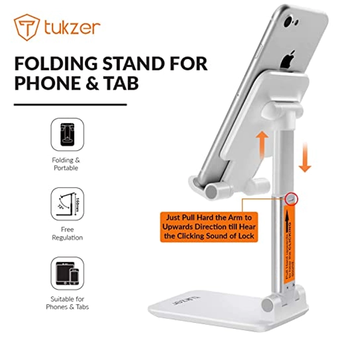 Tukzer Professional Desktop Tablet Stand Mobile Holder with Flexible Arm,  360° Swivel & Height Adjustament| Anti-Skid Sturdy & Heavy Metal Base for