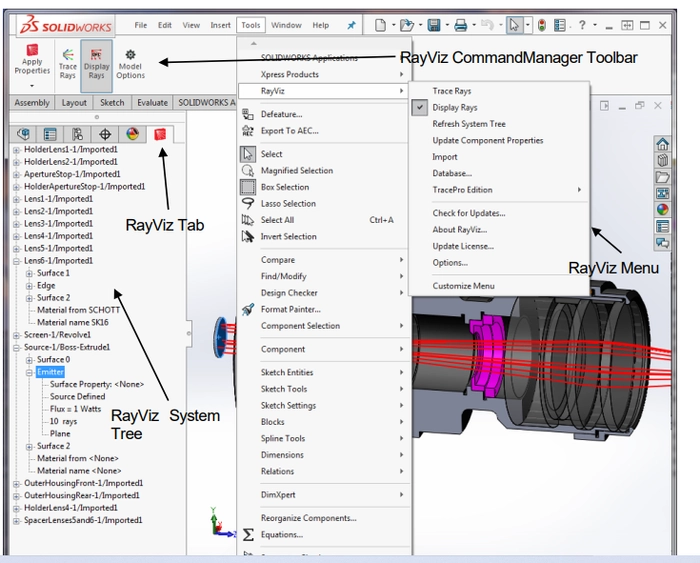 RAYVIZ : OPTOMECHANICAL DESIGN SOFTWARE BRIDGE WITH SOLIDWORKS