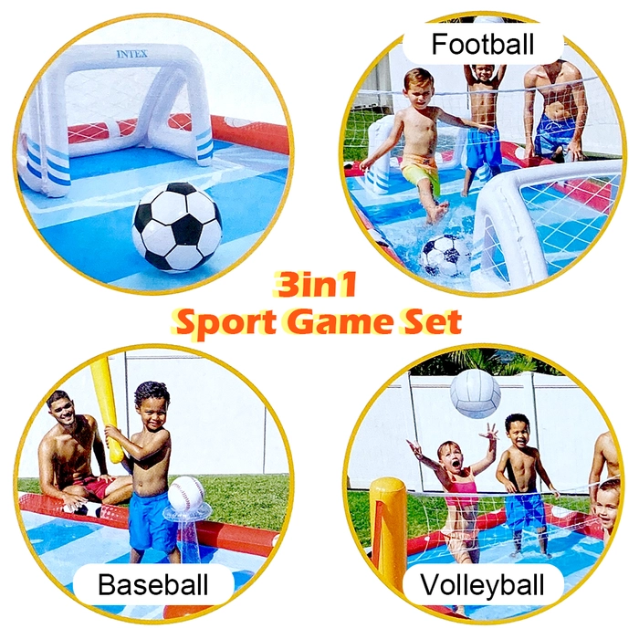 Intex 57147 Inflatable Kids Sports Pool Game Play Center 3in1 set Outdoor Water Pool Valleyball/ Football / Baseball