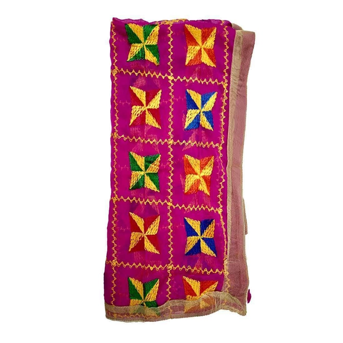 Buy Traditional Pakhi Embroidered Chiffon Phulkari - Pink online from ...