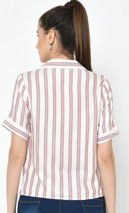 Latin Quarters- Women White And Peach Striped Shirt Style Top