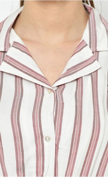 Latin Quarters- Women White And Peach Striped Shirt Style Top
