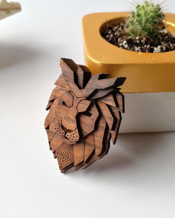 Wooden clearance lion brooch