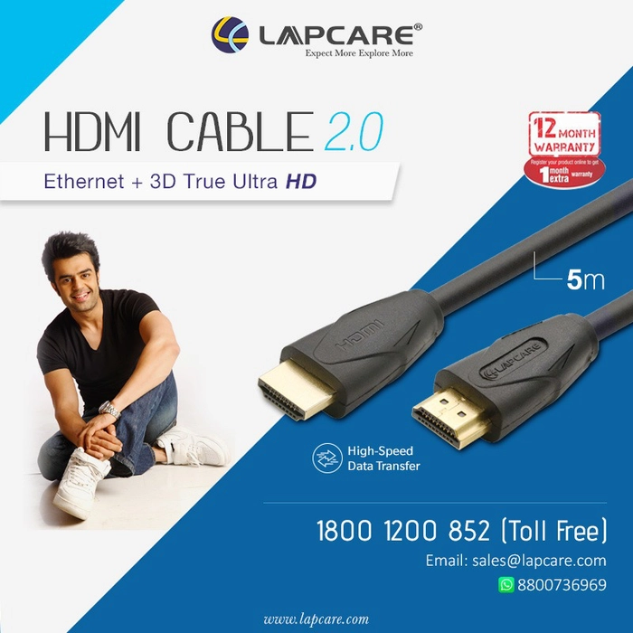 LAPCARE HDMI Cable 3 m High Speed HDMI 2.0 Cable with Ethernet +