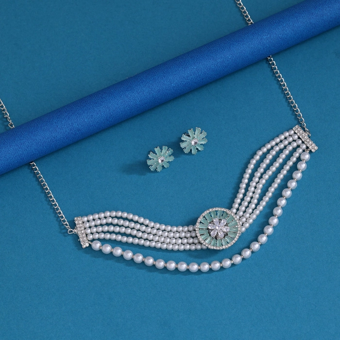 Pista Green Color Choker Stone Necklace Set (STN238PGRN)