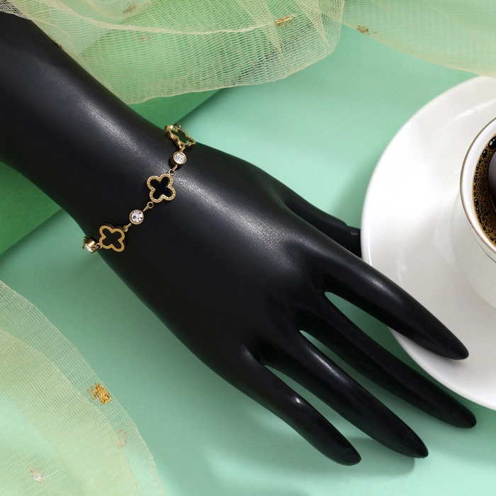 Sophisticated Black Color Stainless Steel 18k Gold Plated Demi Fine Bracelet